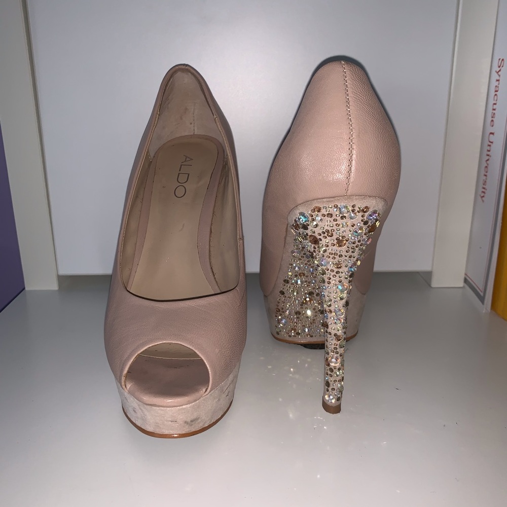 Women’s ALDO Nude & Rhinestoned Platform Peep-toe